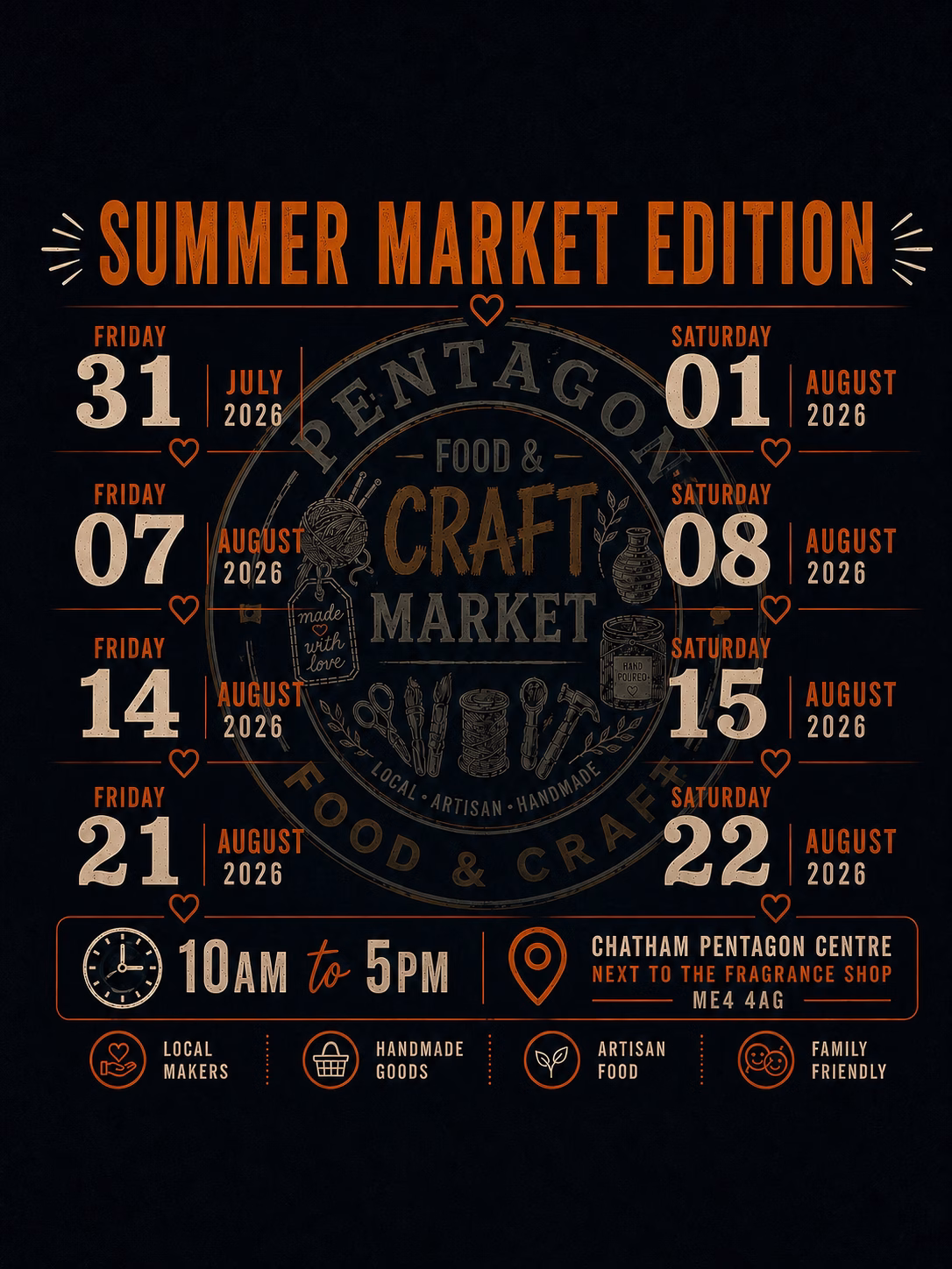 Pentagon Food and Craft Summer Market 2026 dates in Chatham